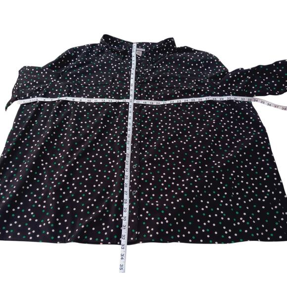 CATHERINES Blouse Top 5X Black Green White Polka Dot Career Office Dressy Casual - Picture 4 of 10
